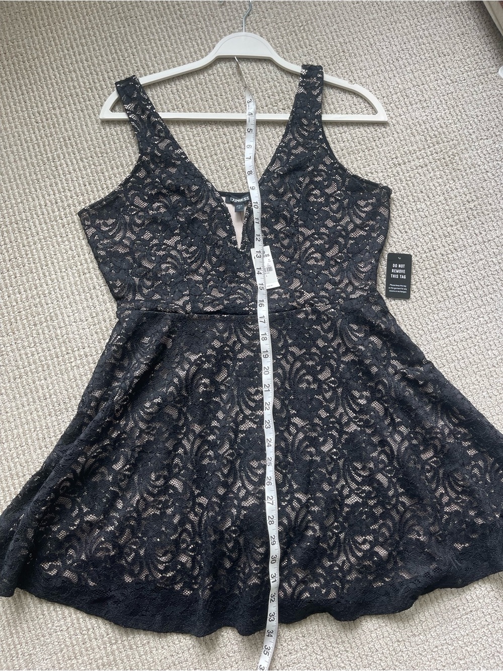 Express Black Lace V-Neck Fit & Flare Dress - Picture 4 of 6